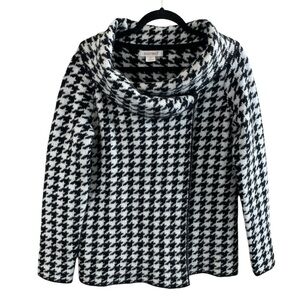 ELLEN TRACY Women’s Black White Wool Blend Houndstooth One Button Cardigan Sz S